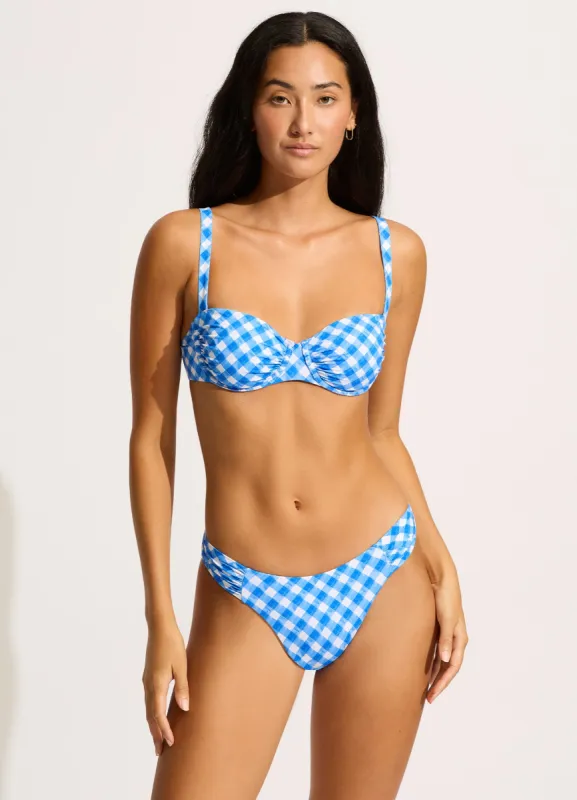 Ciao Bella Check Ruched Underwire Bikini Top - Azure sold by Seafolly