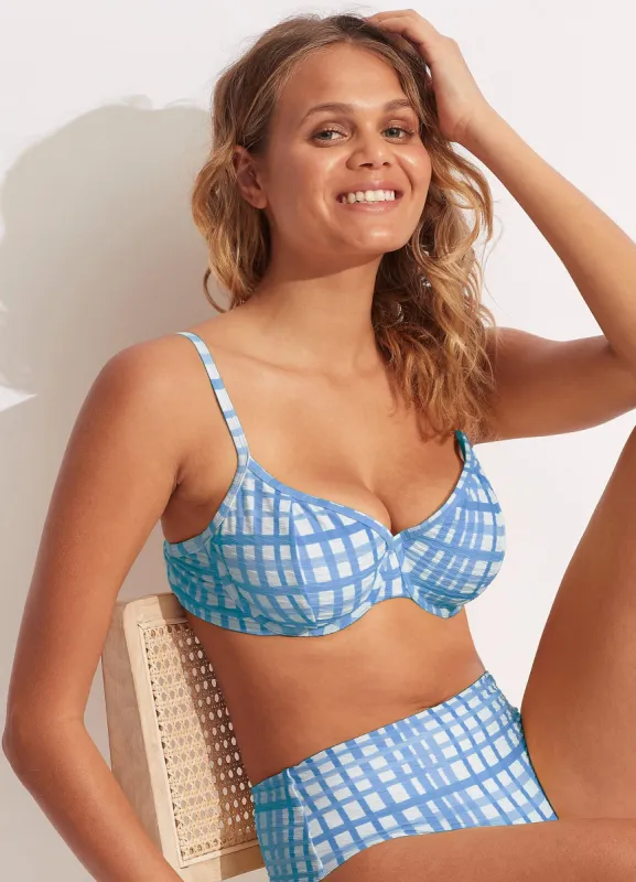 Amalfi Check DD Underwire Bra - Amalfi Blue sold by Seafolly