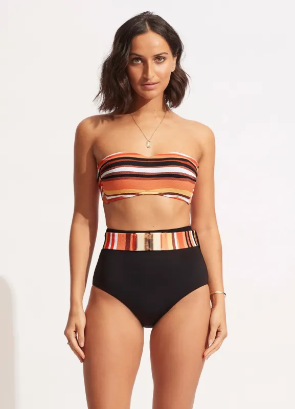 Sun Stripe High Waisted Pant With Belt - Black sold by Seafolly