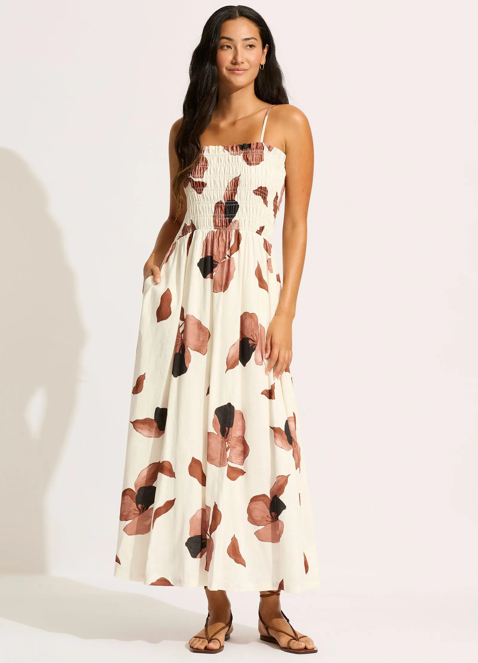 Secret Garden Shirred Maxi Dress - Black sold by Seafolly