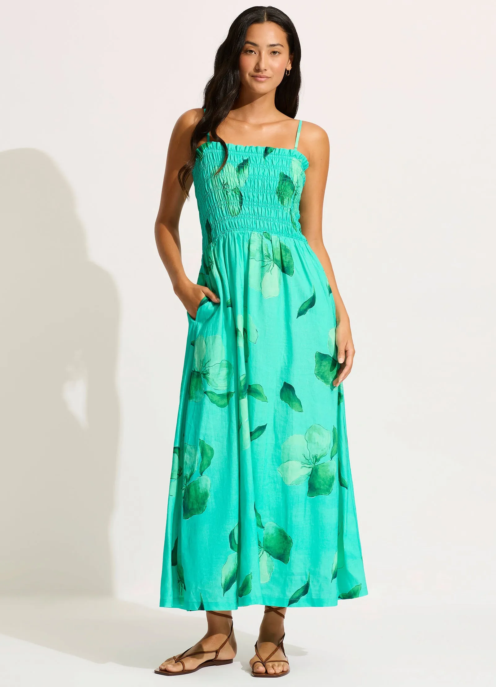 Secret Garden Shirred Maxi Dress - Jade sold by Seafolly