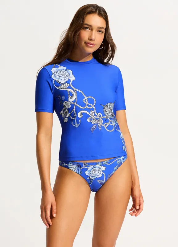 Ahoy Short Sleeve Rashvest - Azure sold by Seafolly