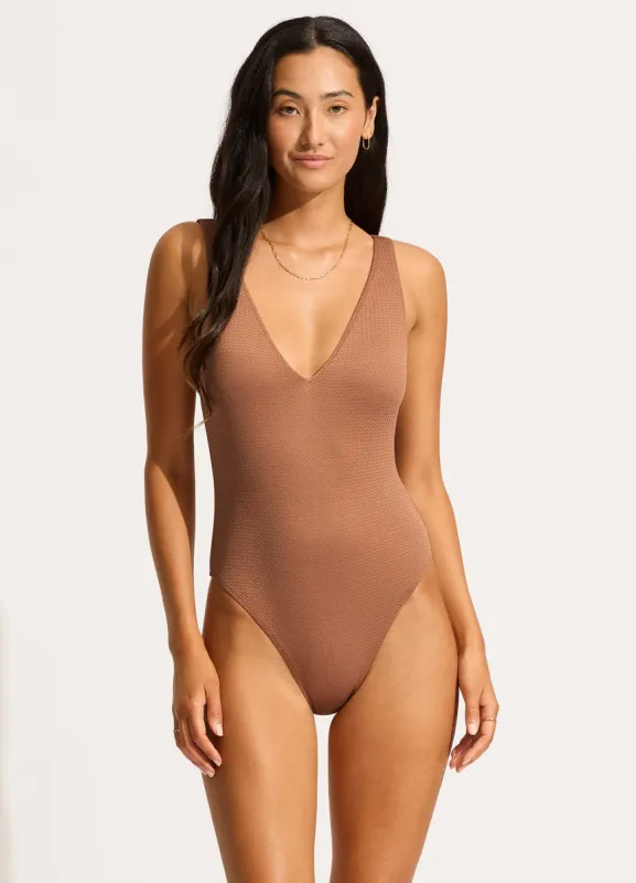 Sea Dive Deep V Neck One Piece - Bronze sold by Seafolly