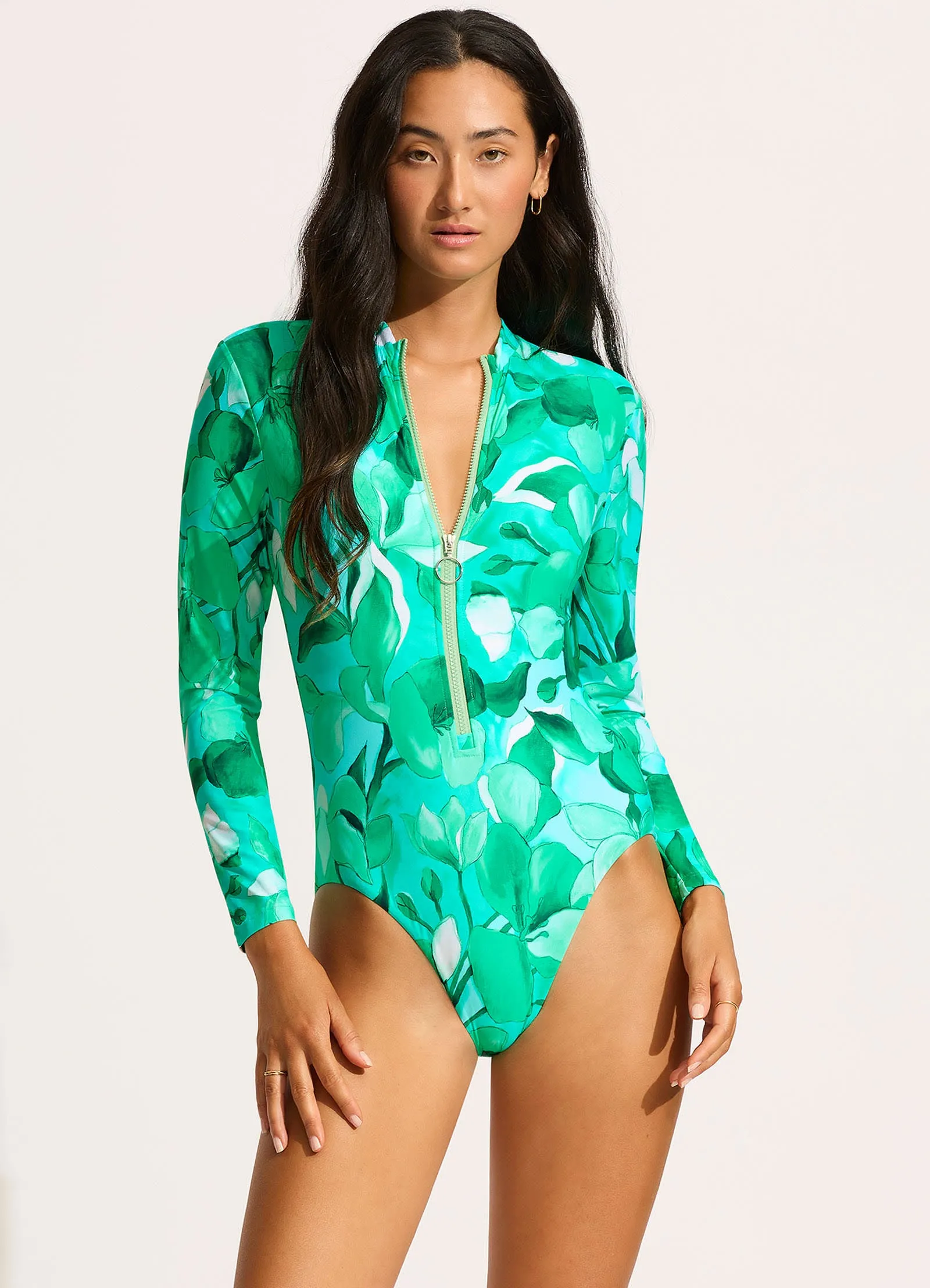 Secret Garden Zip Front Surf Suit - Jade sold by Seafolly