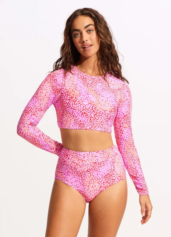Sea Skin Long Sleeve Crop Rashie - Fuchsia Rose sold by Seafolly