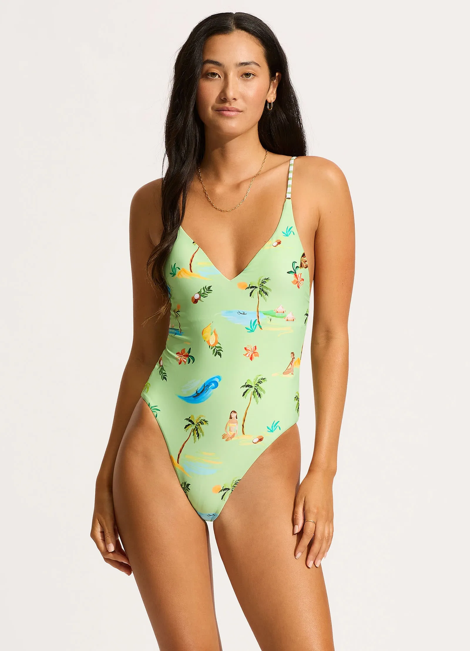 Isla Palm V Neck One Piece - Sage sold by Seafolly