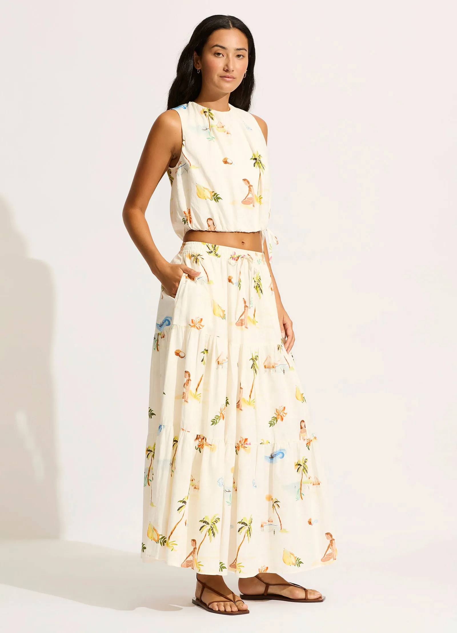 Isla Palm Tiered Maxi Skirt - Ecru sold by Seafolly product image thumbnail 3