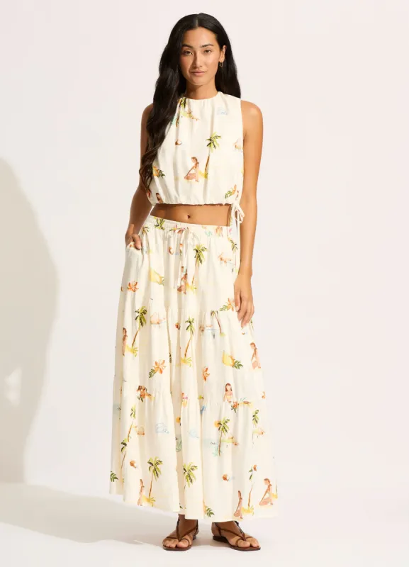 Isla Palm Tiered Maxi Skirt - Ecru sold by Seafolly
