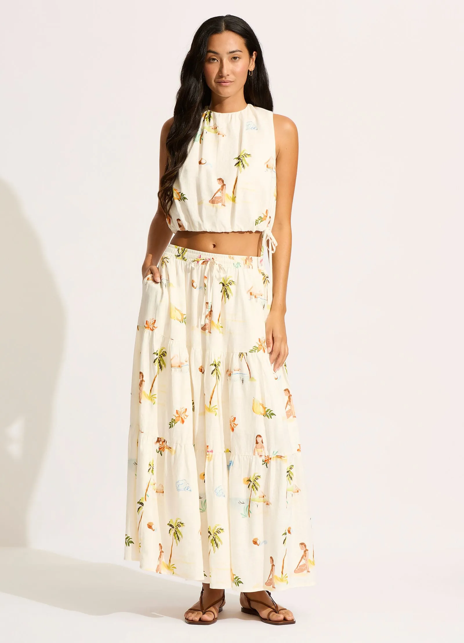 Isla Palm Tiered Maxi Skirt - Ecru sold by Seafolly
