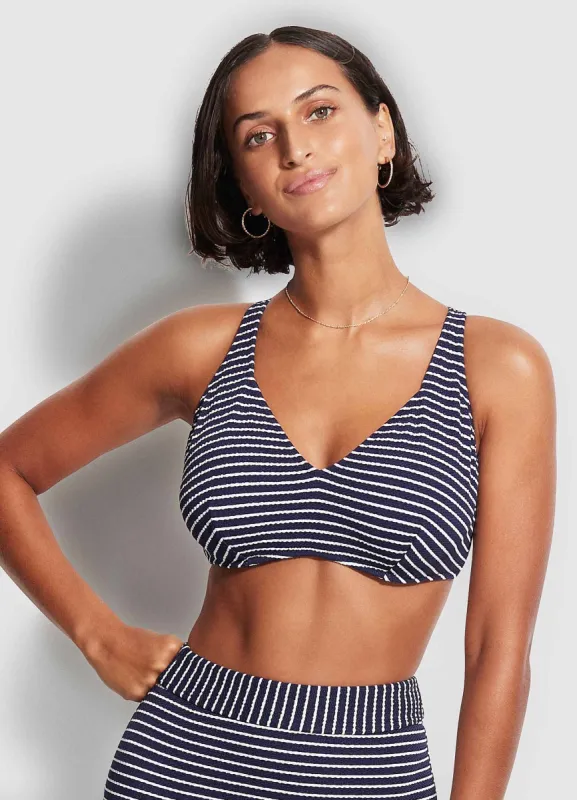 Seaside Stripe F Cup Halter Bra - True Navy sold by Seafolly