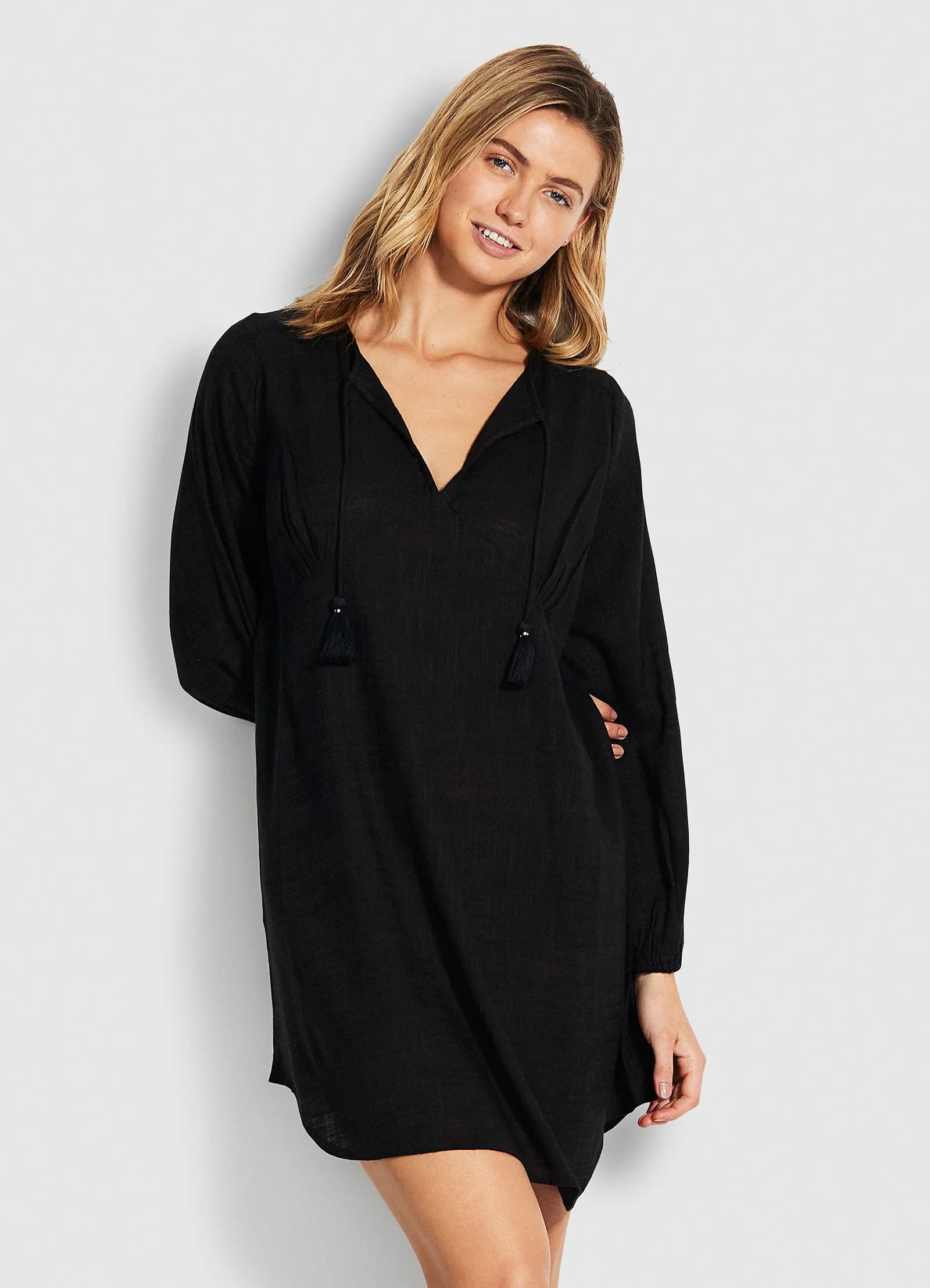 Marcie Peasant Sleeve Dress - Black sold by Seafolly