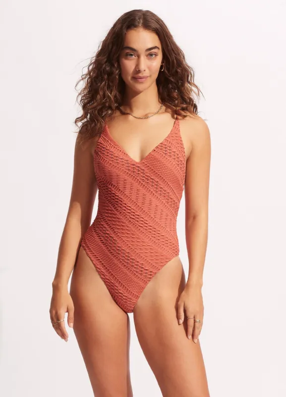 Marrakesh V Neck One Piece - Cinnamon sold by Seafolly