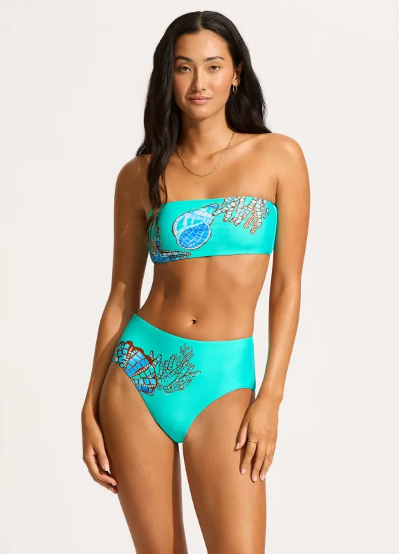 La Mer High Waisted Bikini Bottom - Aquatic Blue sold by Seafolly