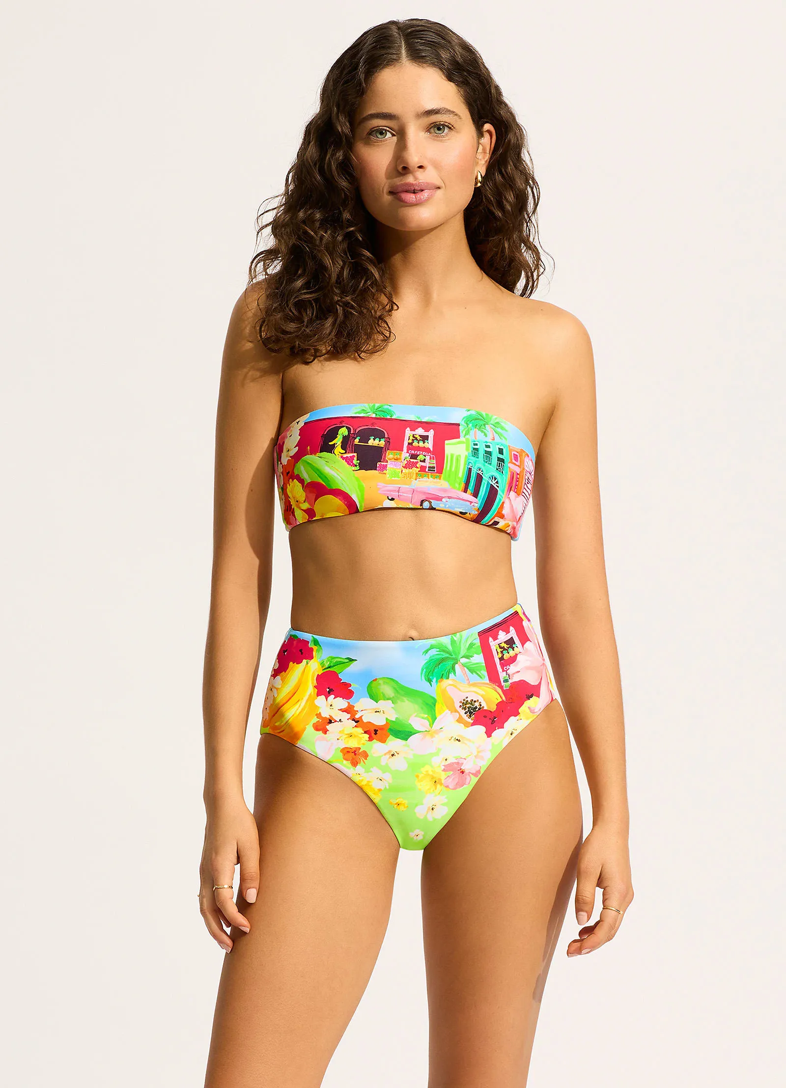 Cuba High Waisted Bikini Bottom - Turquoise sold by Seafolly