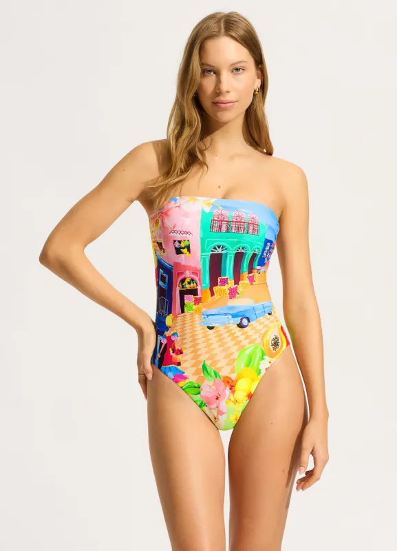 Cuba DD Bandeau One Piece - Turquoise sold by Seafolly