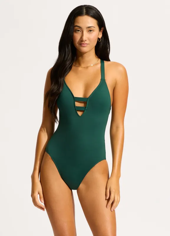 Seafolly Collective Deep V One Piece - Evergreen sold by Seafolly