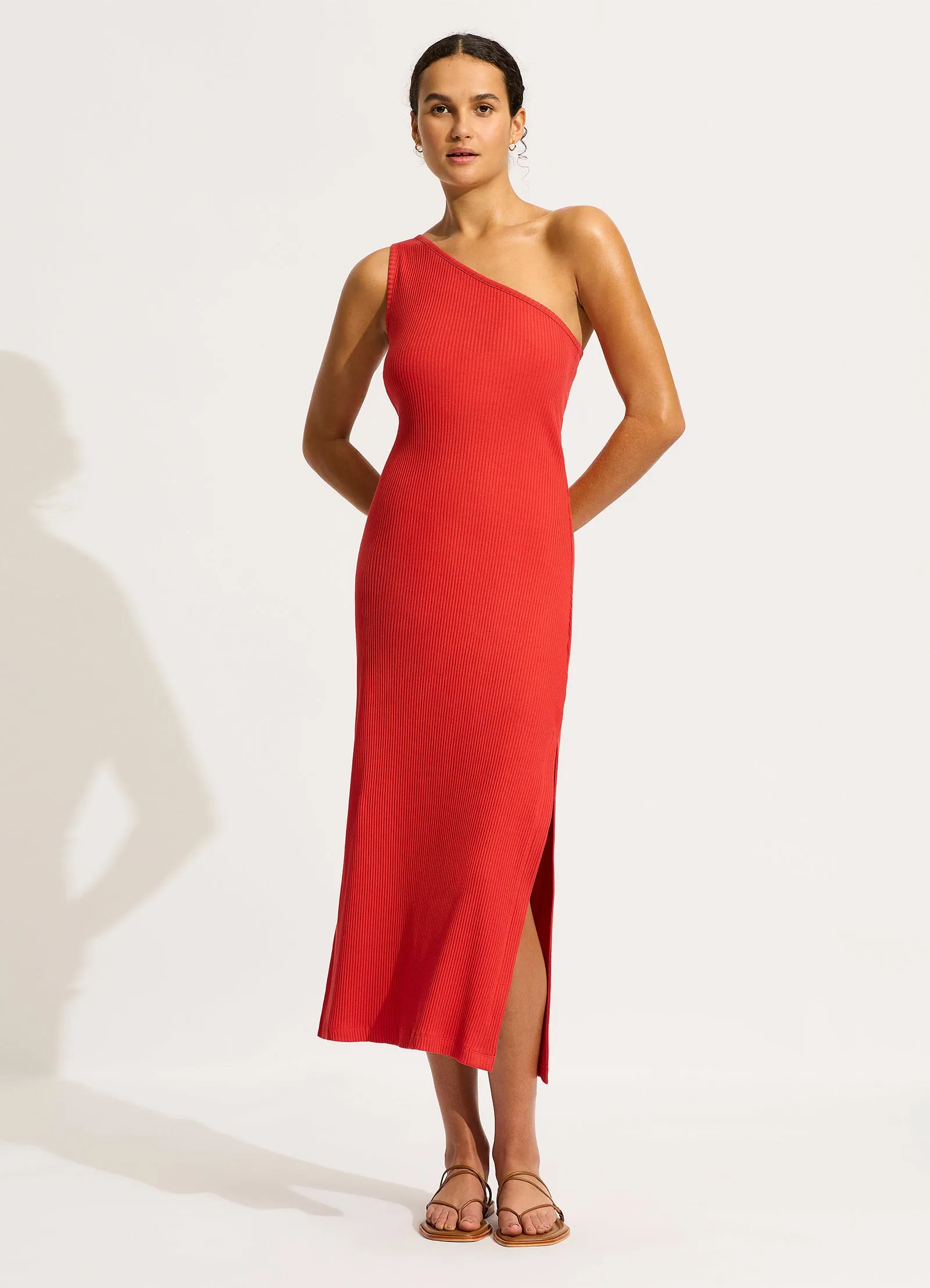 Jersey Rib One Shoulder Dress - Flame sold by Seafolly