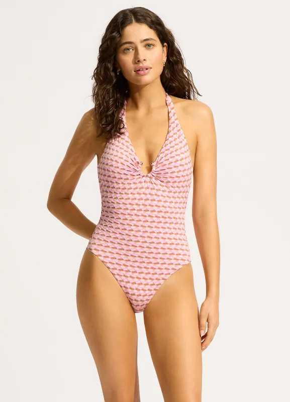 Mala Ring Front Halter One Piece - Blossom sold by Seafolly