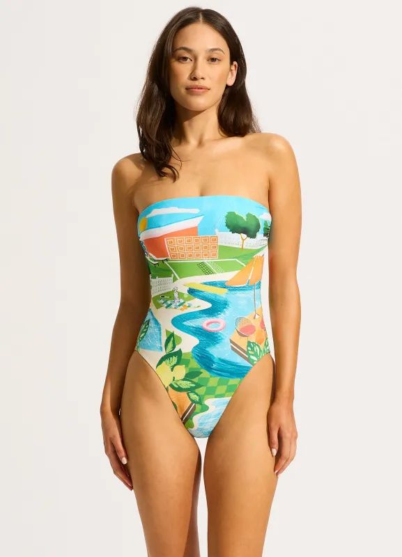 Sunset DD Bandeau One Piece Swimsuit - Turquoise sold by Seafolly