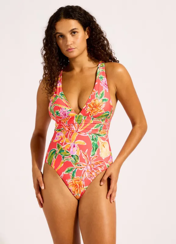 Hothouse Flowers V Neck One Piece Swimsuit sold by Seafolly