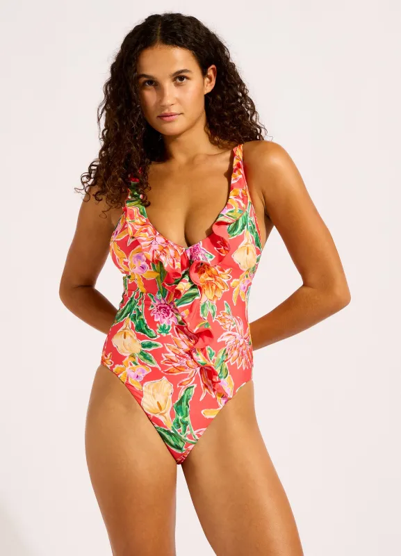 Hothouse Flowers V Neck One Piece Swimsuit sold by Seafolly