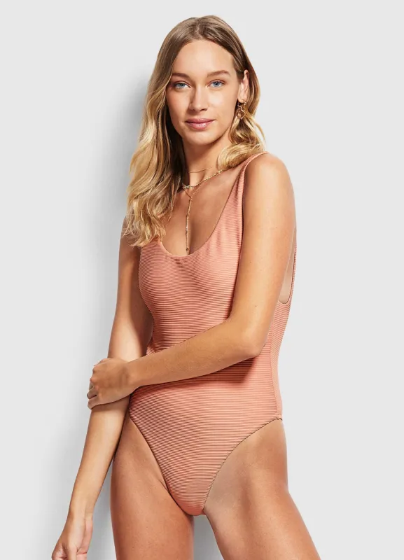 Essentials Retro Tank Maillot - Rose Sands sold by Seafolly