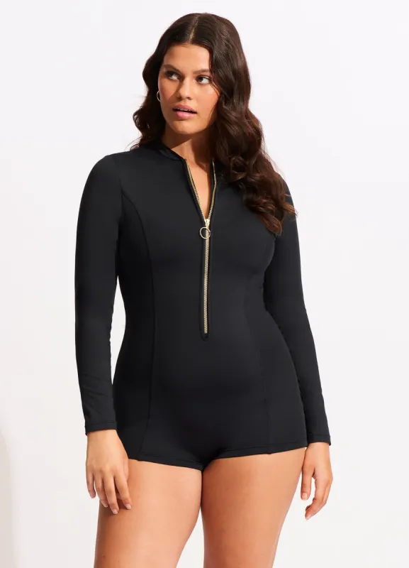 Seafolly Collective Boyleg Zip Front Surfsuit - Black sold by Seafolly