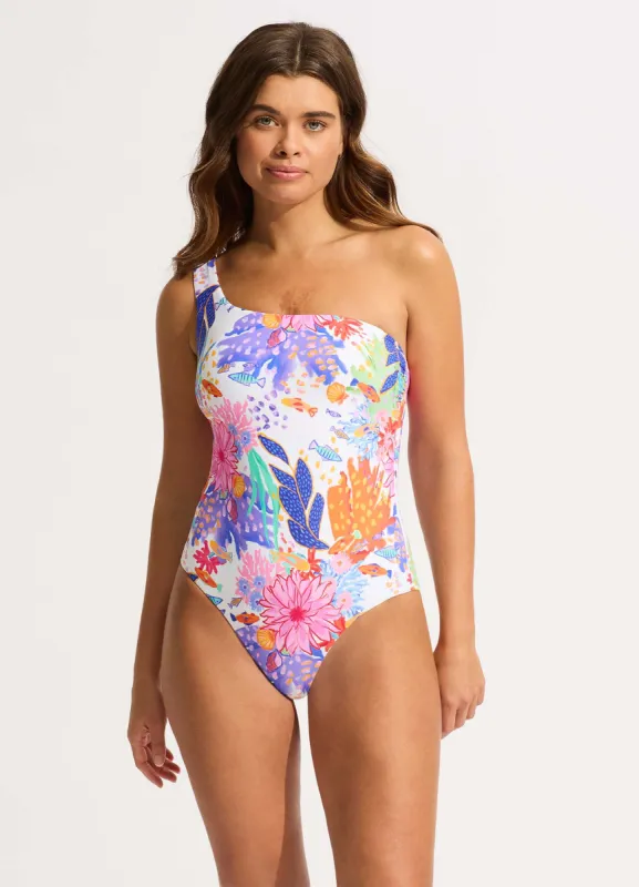 Under The Sea One Shoulder One Piece - White sold by Seafolly