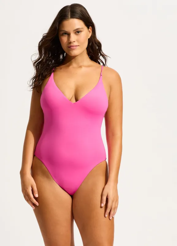 Seafolly Collective V Neck One Piece - Hot Pink sold by Seafolly