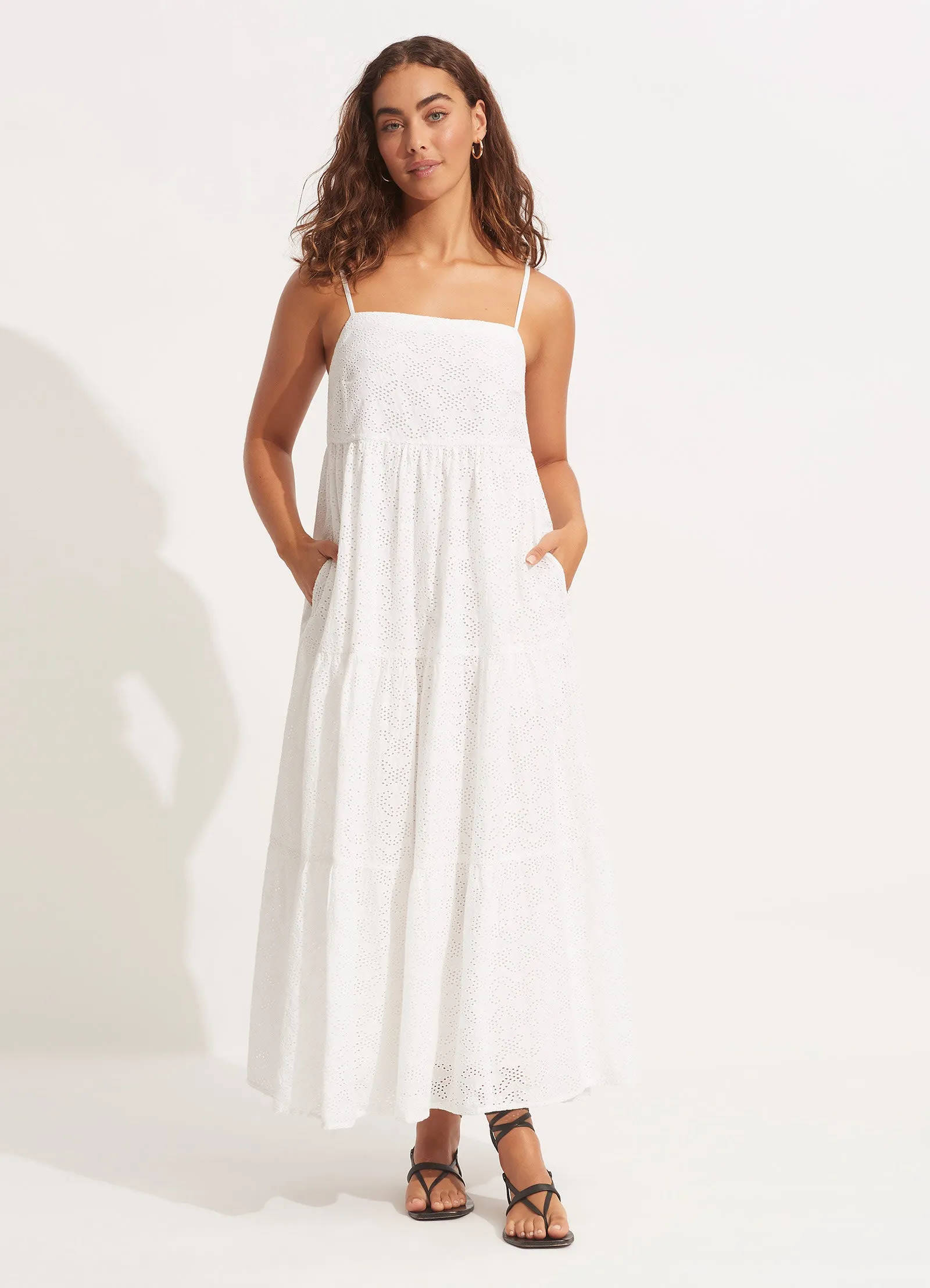 Embroidery Tiered Dress - White sold by Seafolly