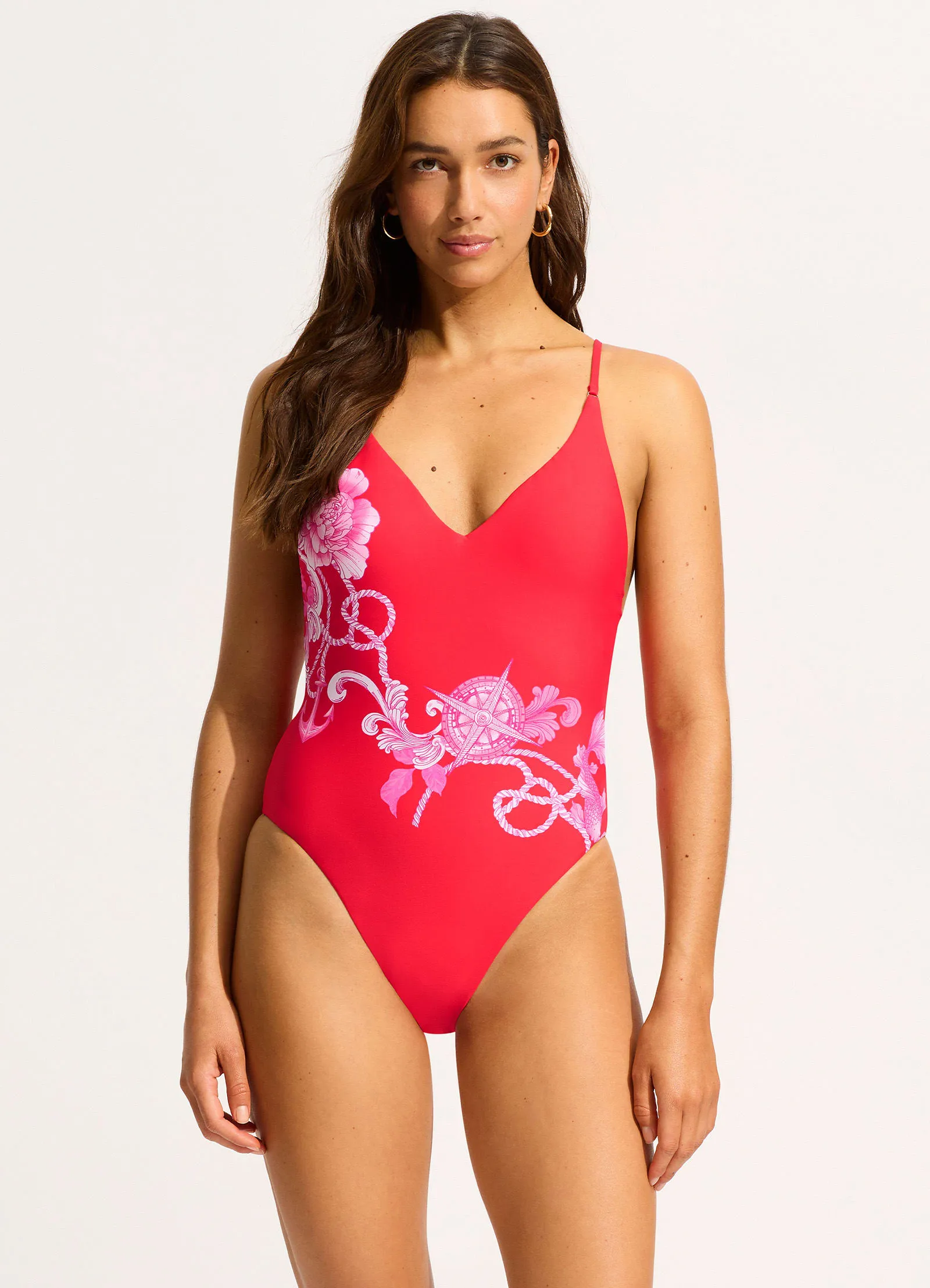 Ahoy V Neck One Piece - Chilli Red sold by Seafolly