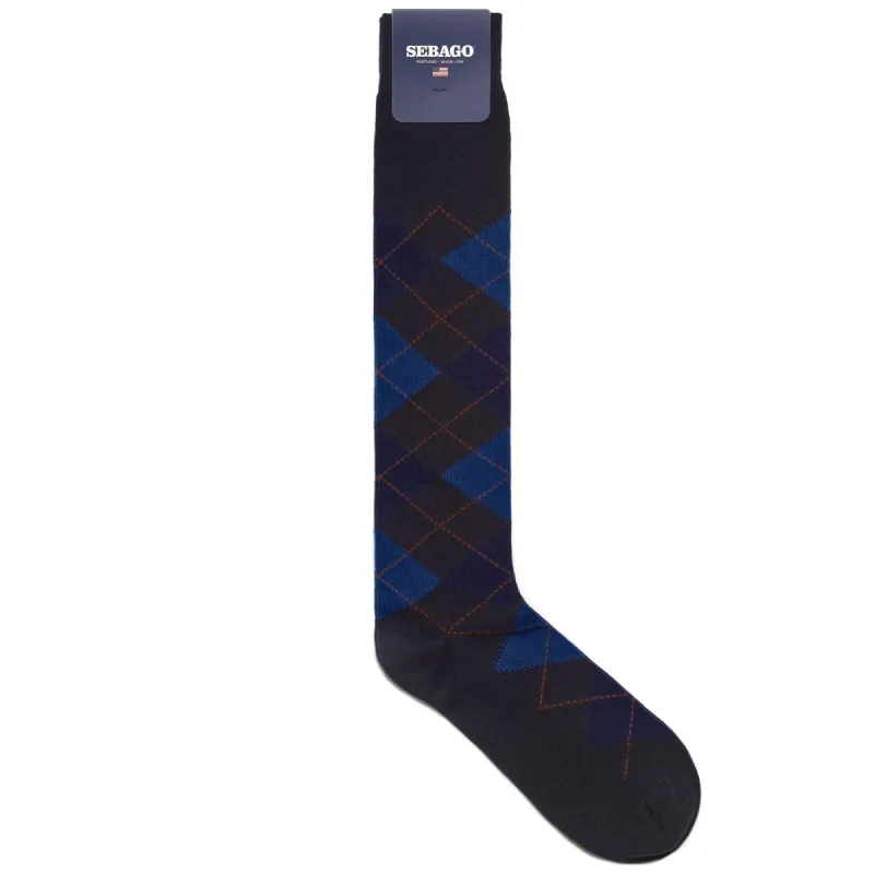 DEDHAM 683 - Socks - Knee High Sock - Man - NAVY-BLUE-SKY-ORANGE sold by Sebago