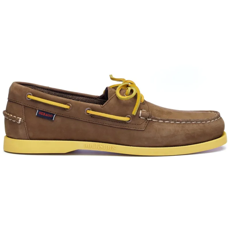 Docksides Portland Nubuk - Dark Brown & Yellow sold by Sebago