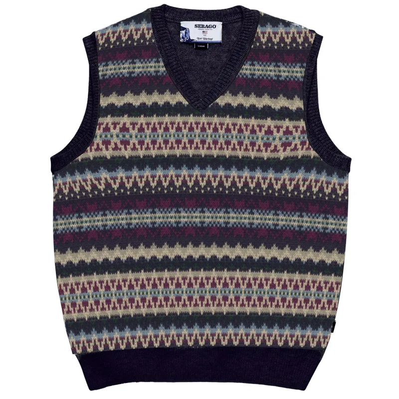 STOW - KNITWEAR - Vest - Unisex - NAVY FANCY JACQUARD sold by Sebago