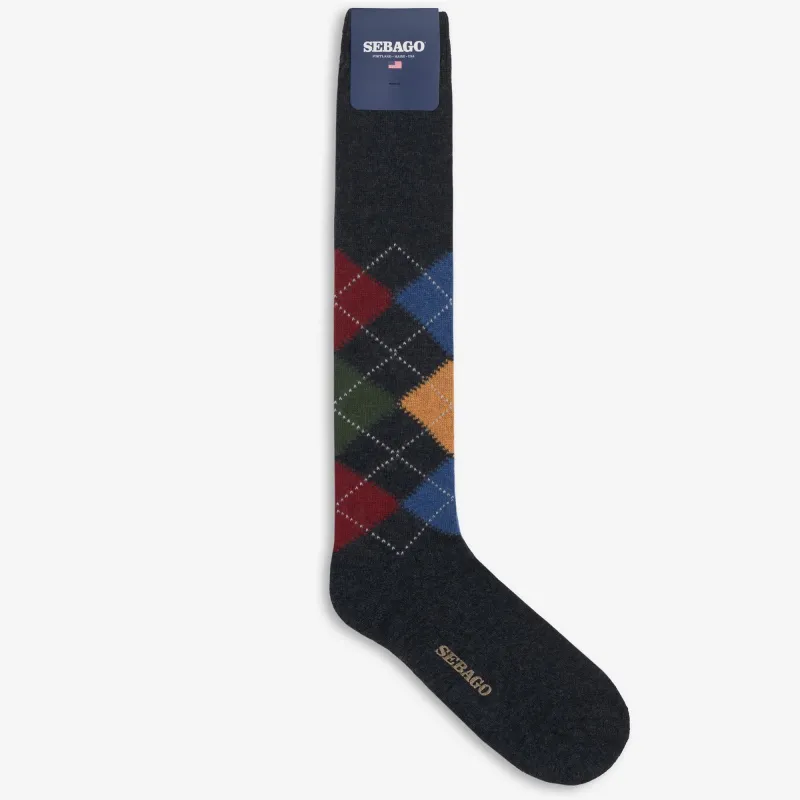 RHOMBUS L - Socks - Knee High Sock - Unisex - DK Grey-Yellow-Green-Red-Blue made by Sebago