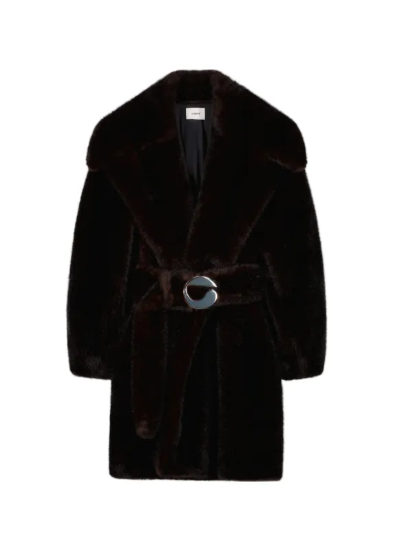 Coperni // Woven Faux Fur Belted Coat / Brown sold by Seletti