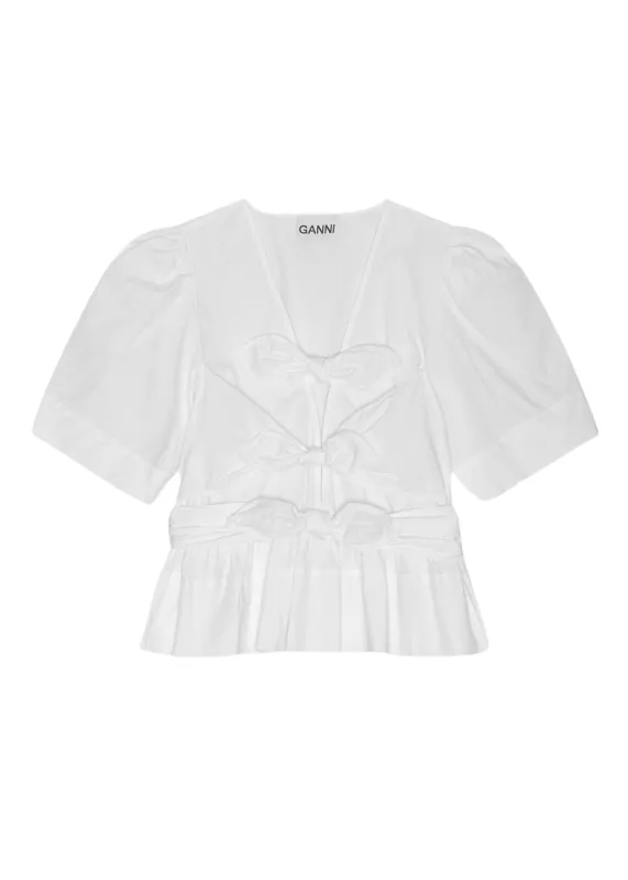 GANNI // Washed Stretch Cotton Tie Strap Blouse / Bright White made by Ganni