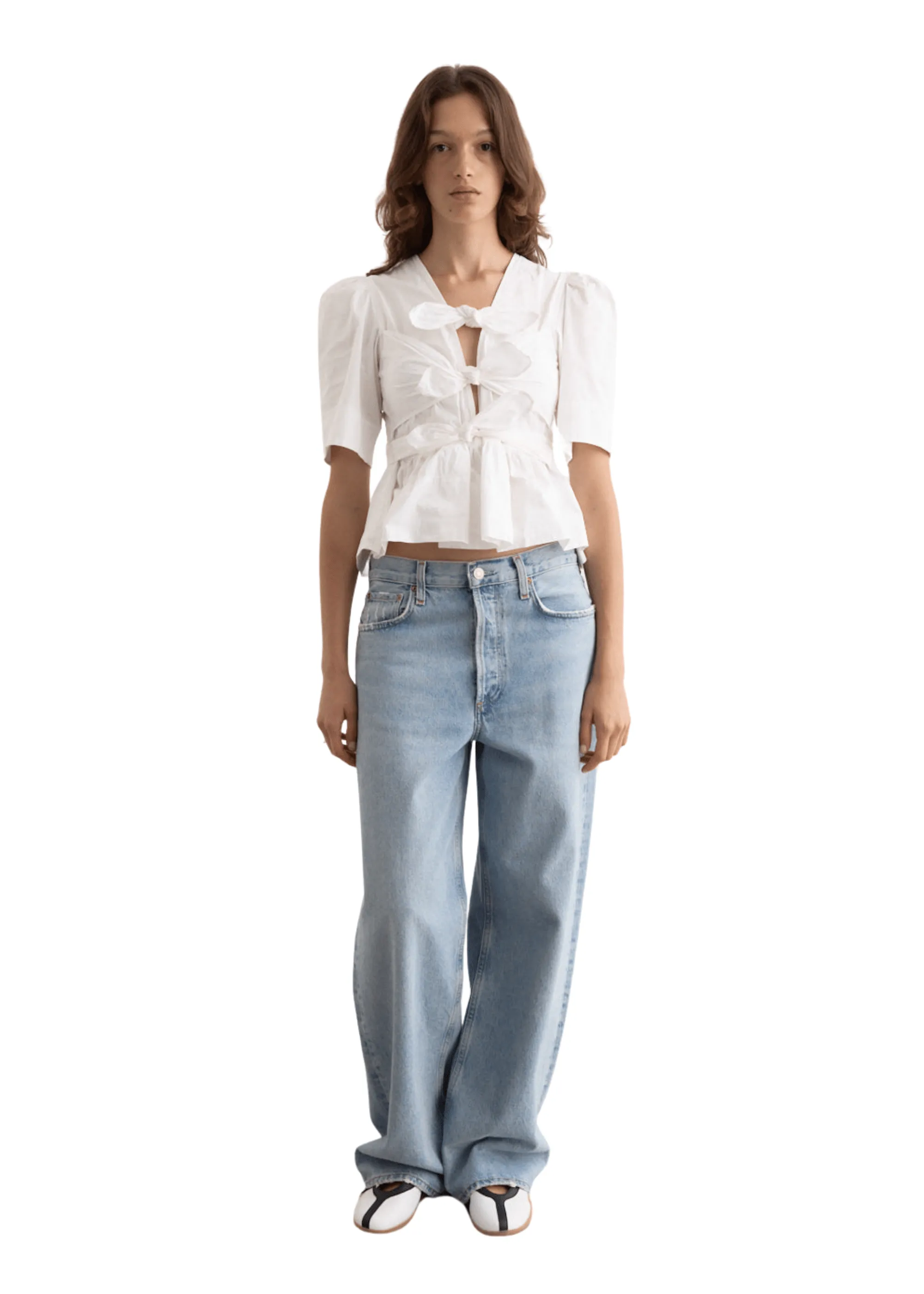 GANNI // Washed Stretch Cotton Tie Strap Blouse / Bright White sold by Seletti product image thumbnail 3