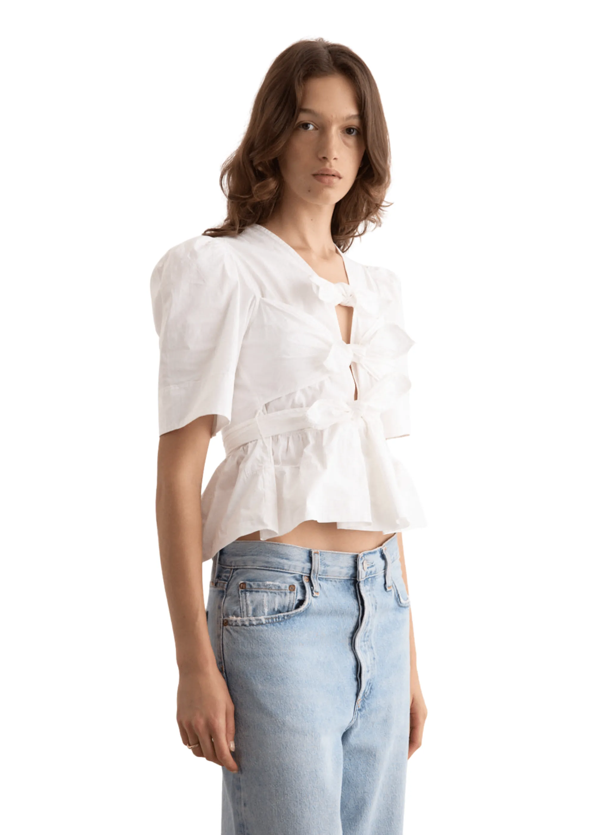 GANNI // Washed Stretch Cotton Tie Strap Blouse / Bright White sold by Seletti product image thumbnail 4