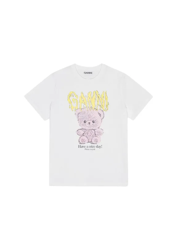 GANNI // Basic Cotton jersey Teddy Relaxed T-Shirt / Bright White sold by Seletti