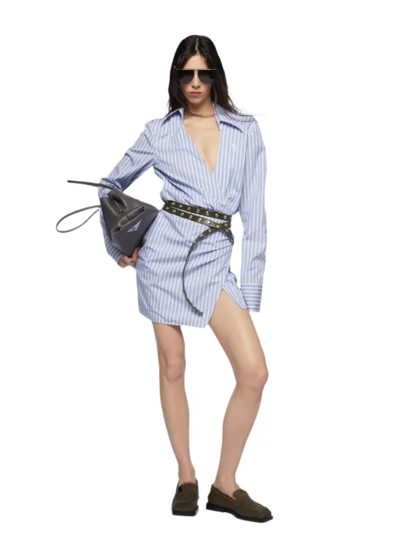 The Attico // Mini Dress Striped Cotton / White & Navy Blue sold by Seletti