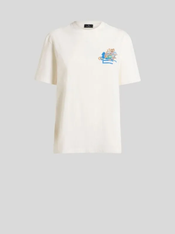 Etro // T-Shirt Embroidered Logo / Cream sold by Seletti