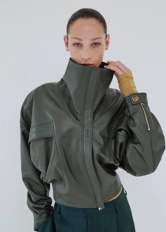 DARKPARK // Brianna High Collar Leather Jacket / Forest Green made by DARKPARK