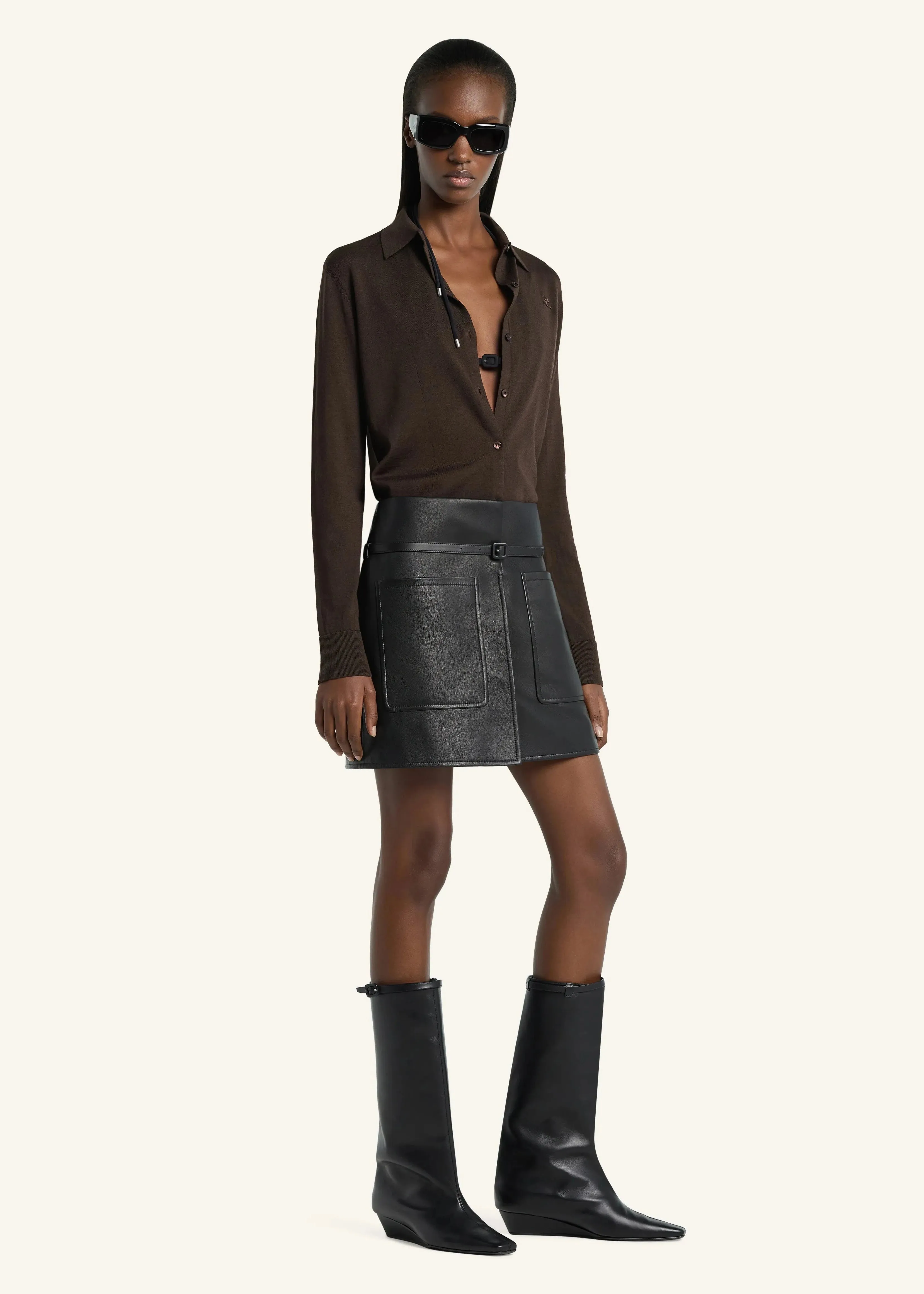 Courreges // Merino Cardigan Polo / Chocolate sold by Seletti product image thumbnail 3