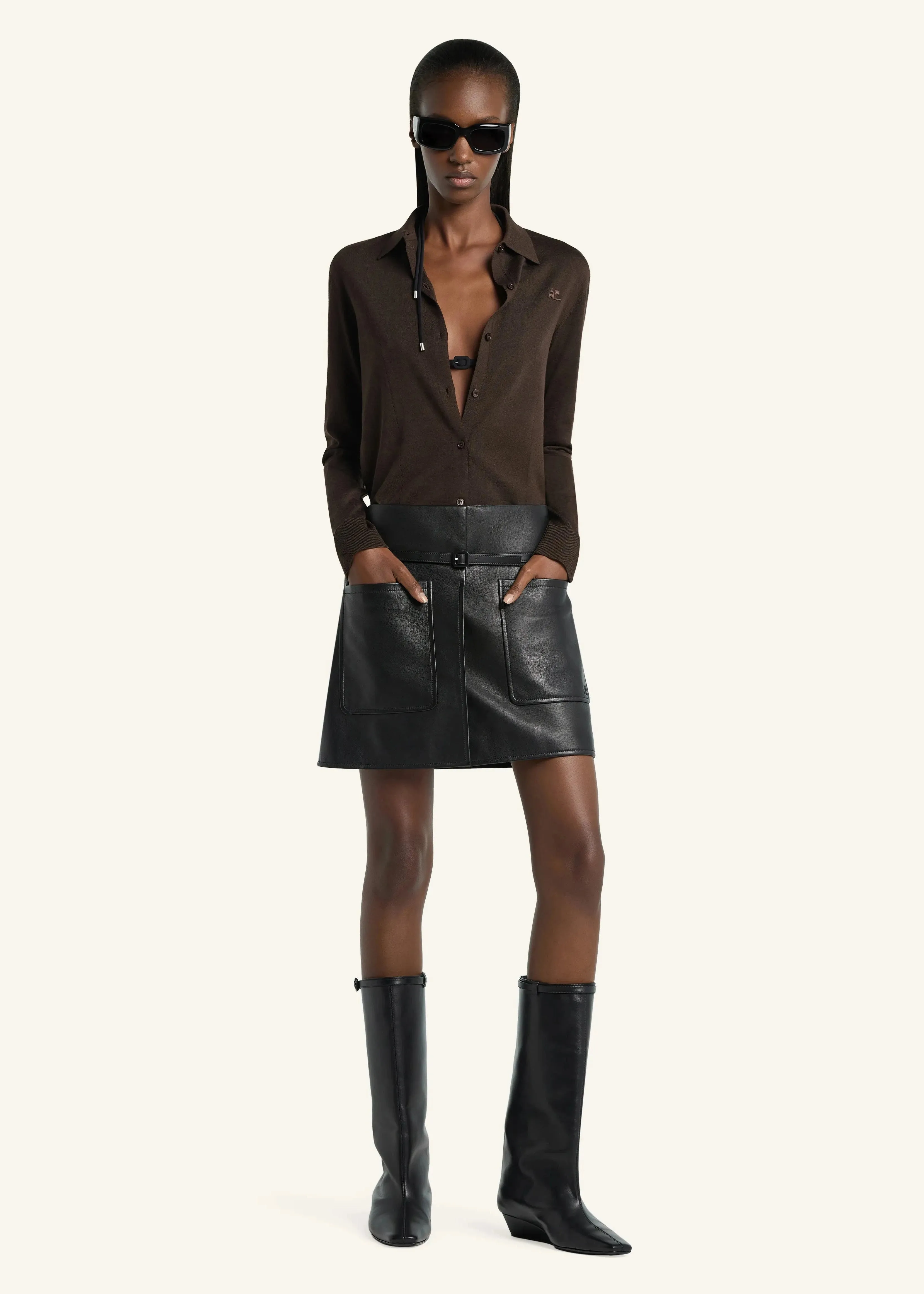 Courreges // Merino Cardigan Polo / Chocolate sold by Seletti product image thumbnail 2