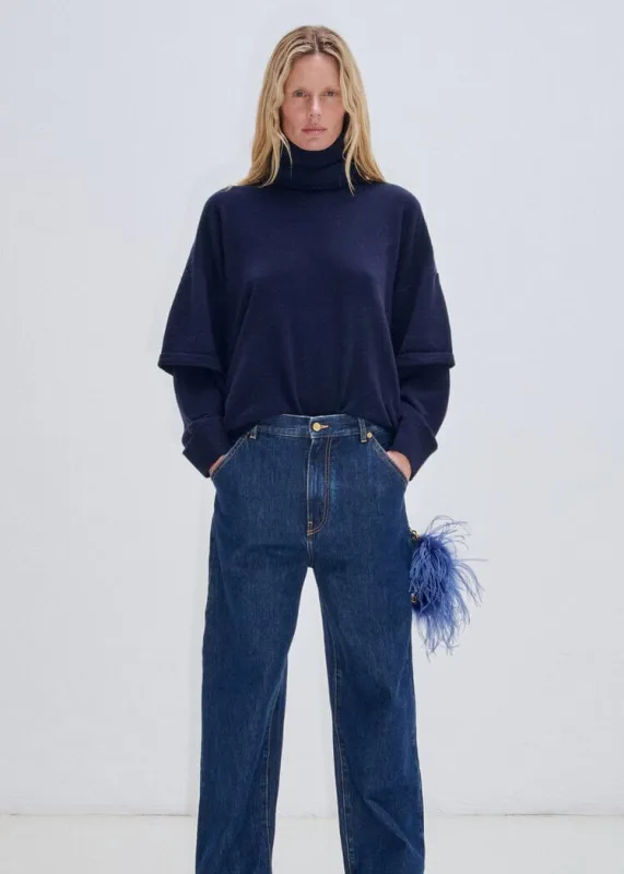 Darkpark // Troy Cashmere Wool Knit Double Sleeve Tee / Blue made by DARKPARK