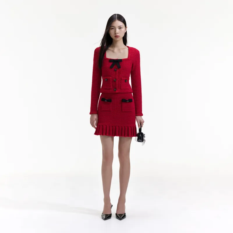 Red Knit Bow Top made by Self-Portrait