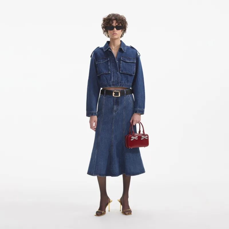 Flared Denim Midi Skirt made by Self-Portrait