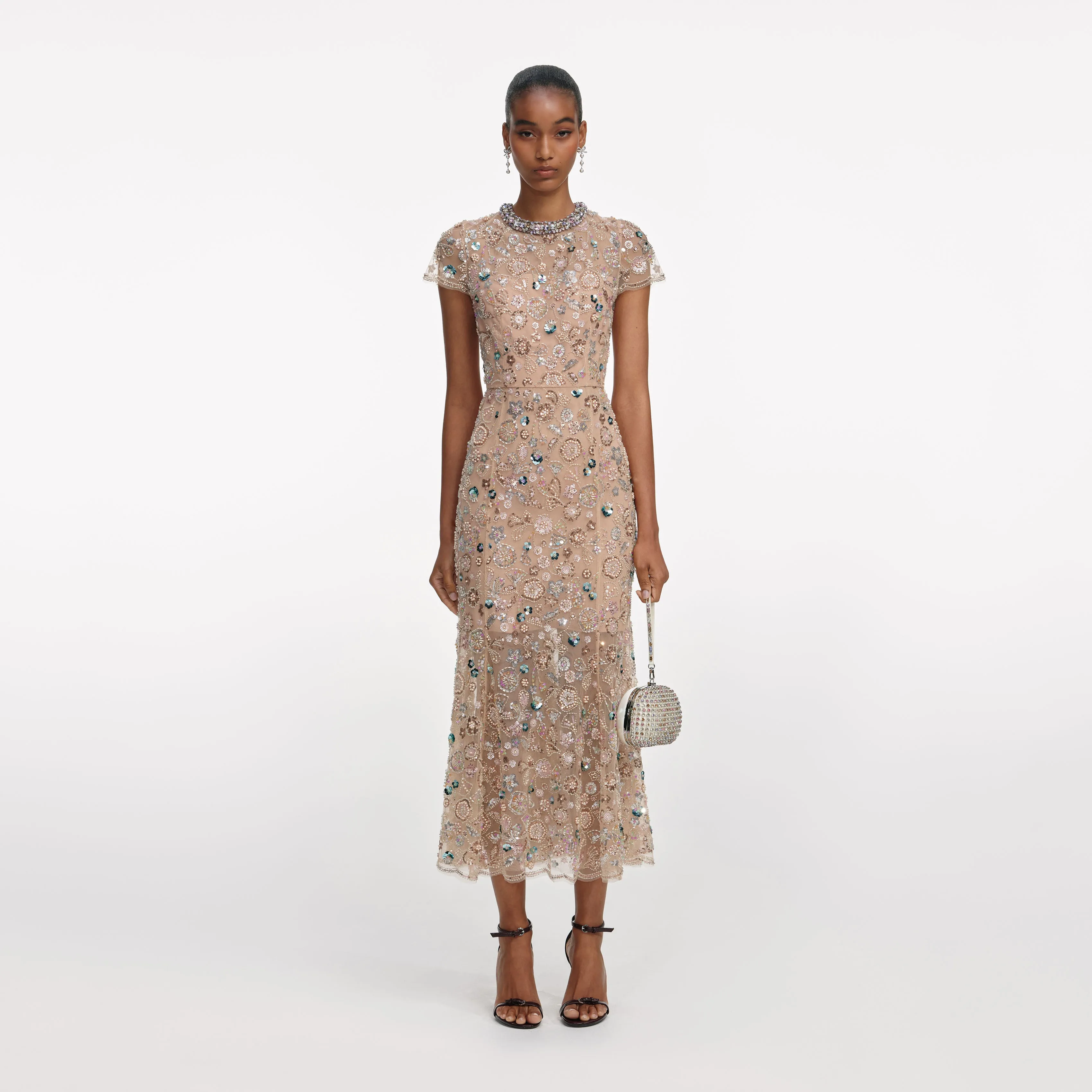 Champagne Sequin Embroidered Midi Dress sold by Self-Portrait