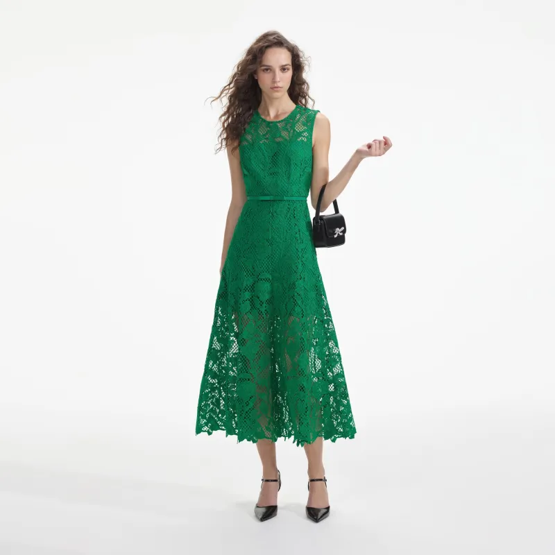 Green Lace Sleeveless Midi Dress made by Self-Portrait